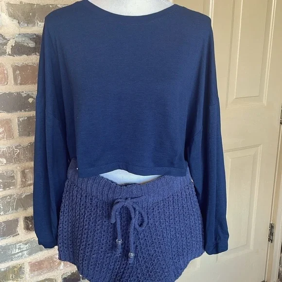 Double Zero Indigo Blue Cropped Top Dolman Sleeve Oversized Size Spicy Small - Picture 3 of 8